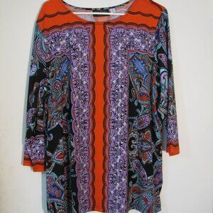 Bob Mackie Tunic XL Bold Colors Red Purple Paisley Oversized